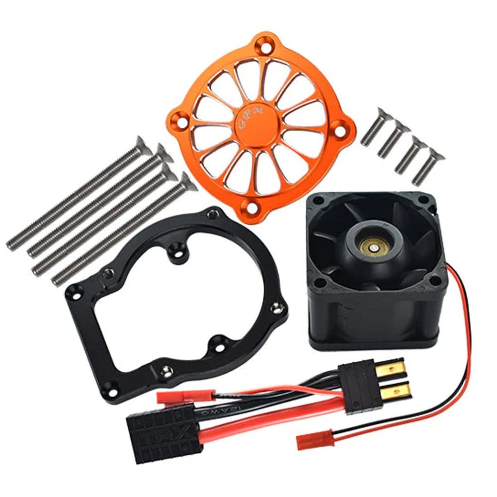 GPM 12Pc Set Upgrades Aluminum 6061-T6 Motor Heatsink with Cooling Fan for 1/8 4Wd Sledge Monster Truck95076-4 (Orange)