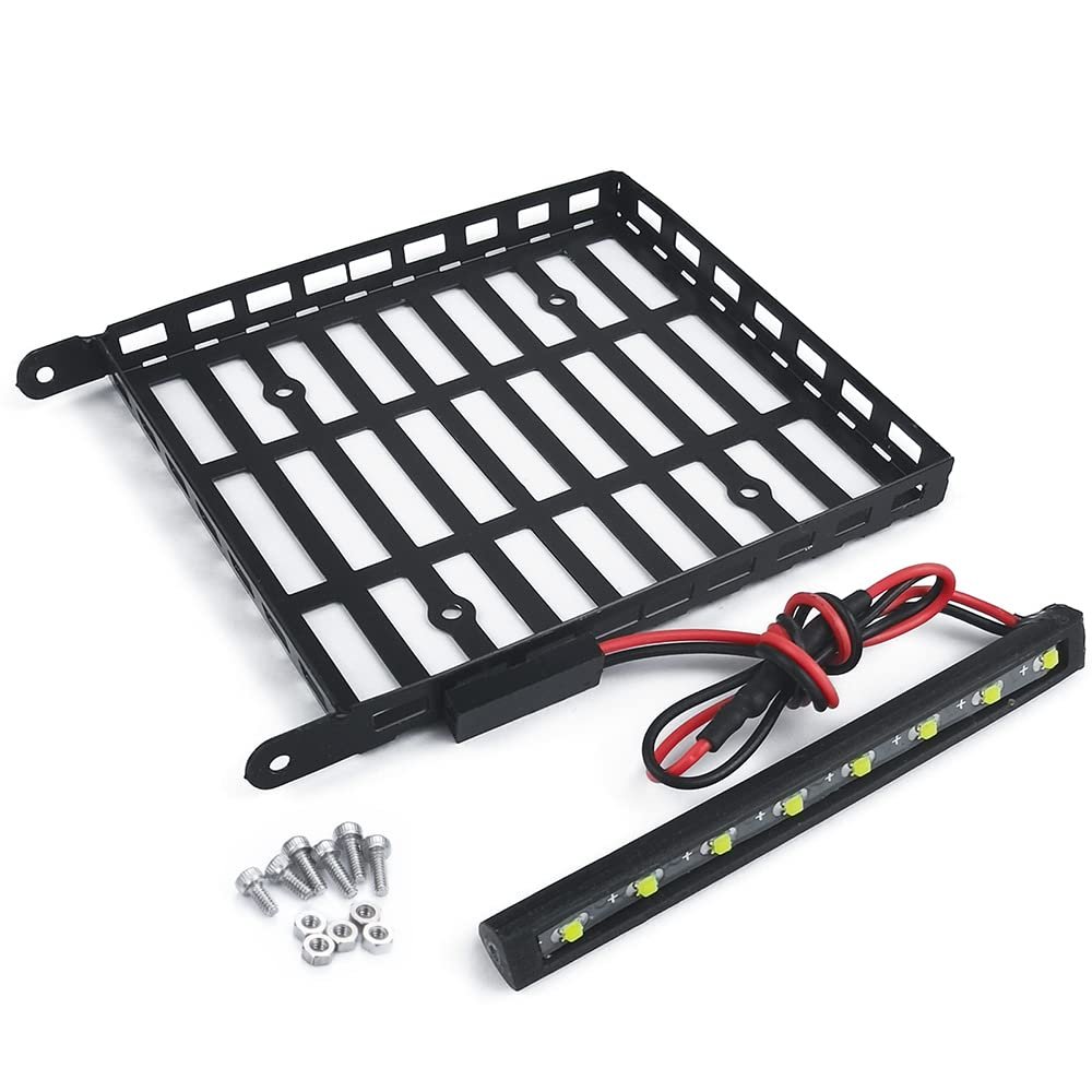 RCLIONS Stainless Steel RC Roof Rack with LED Light Bar for Axial SCX24 AXI00005 Gladiator 1/24th RC Crawler Truck Car
