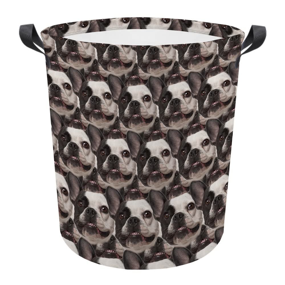 MALIHONG Dog Face Laundry Basket Lovely French Bulldog Dog Mash Face Animal Collapsible Laundry Hamper with Handle Waterproof Fabric Toy Box Clothes Storage Basket for Bedroom Nursery