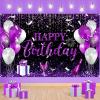 Black & Silver Birthday Banner, Happy Birthday Banner for Girls & Men - Purple & Black Theme Party Backdrop, 71x43.3 Inches view 1