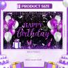 Black & Silver Birthday Banner, Happy Birthday Banner for Girls & Men - Purple & Black Theme Party Backdrop, 71x43.3 Inches view 2