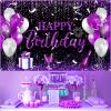 Black & Silver Birthday Banner, Happy Birthday Banner for Girls & Men - Purple & Black Theme Party Backdrop, 71x43.3 Inches view 3