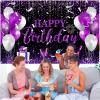 Black & Silver Birthday Banner, Happy Birthday Banner for Girls & Men - Purple & Black Theme Party Backdrop, 71x43.3 Inches view 4