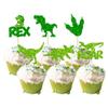 Gyufise 24Pcs Dinosaur Cupcake Toppers Green Glitter 3 Rex Roar Dinosaur Cupcake Picks Three Years Old Dino Theme Baby Shower Third Birthday Party Cake Decorations Supplies view 1