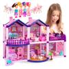 Dollhouse with 4 Princesses, 4 Unicorns, Dog, Furniture and Accessories - Pink and Purple Dream Doll House Toy for Little Girls - 5 Rooms w/Garden, Furniture and Accessories, Gift for Girls Ages 2-7 view 1
