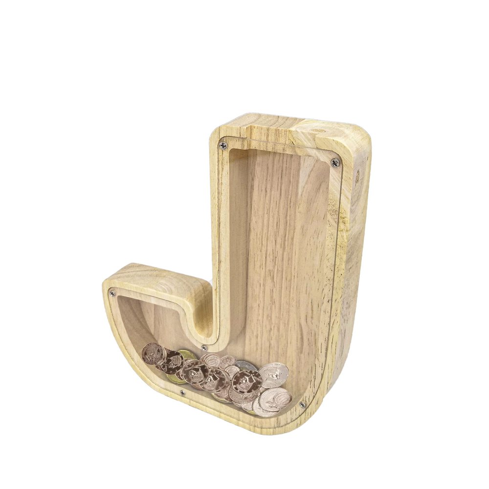 FixtureDisplays First Name Initial Personalized 7" Tall Wooden Kids Letter Piggy Bank Custom Name Coin Bank, Wood Alphabet Letter Bank Money Box Birthday Home Decoration - Letter "J" 15553-J-1D