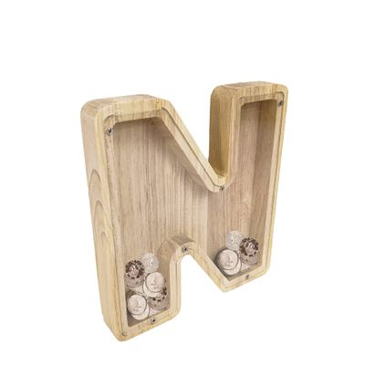 FixtureDisplays First Name Initial Personalized 7" Tall Wooden Kids Letter Piggy Bank Custom Name Coin Bank, Wood Alphabet Letter Bank Money Box Birthday Home Decoration - Letter "N" 15553-N-1D