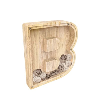 FixtureDisplays First Name Initial Personalized 7" Tall Wooden Kids Letter Piggy Bank Custom Name Coin Bank, Wood Alphabet Letter Bank Money Box Birthday Home Decoration - Letter "B" 15553-B-NPF