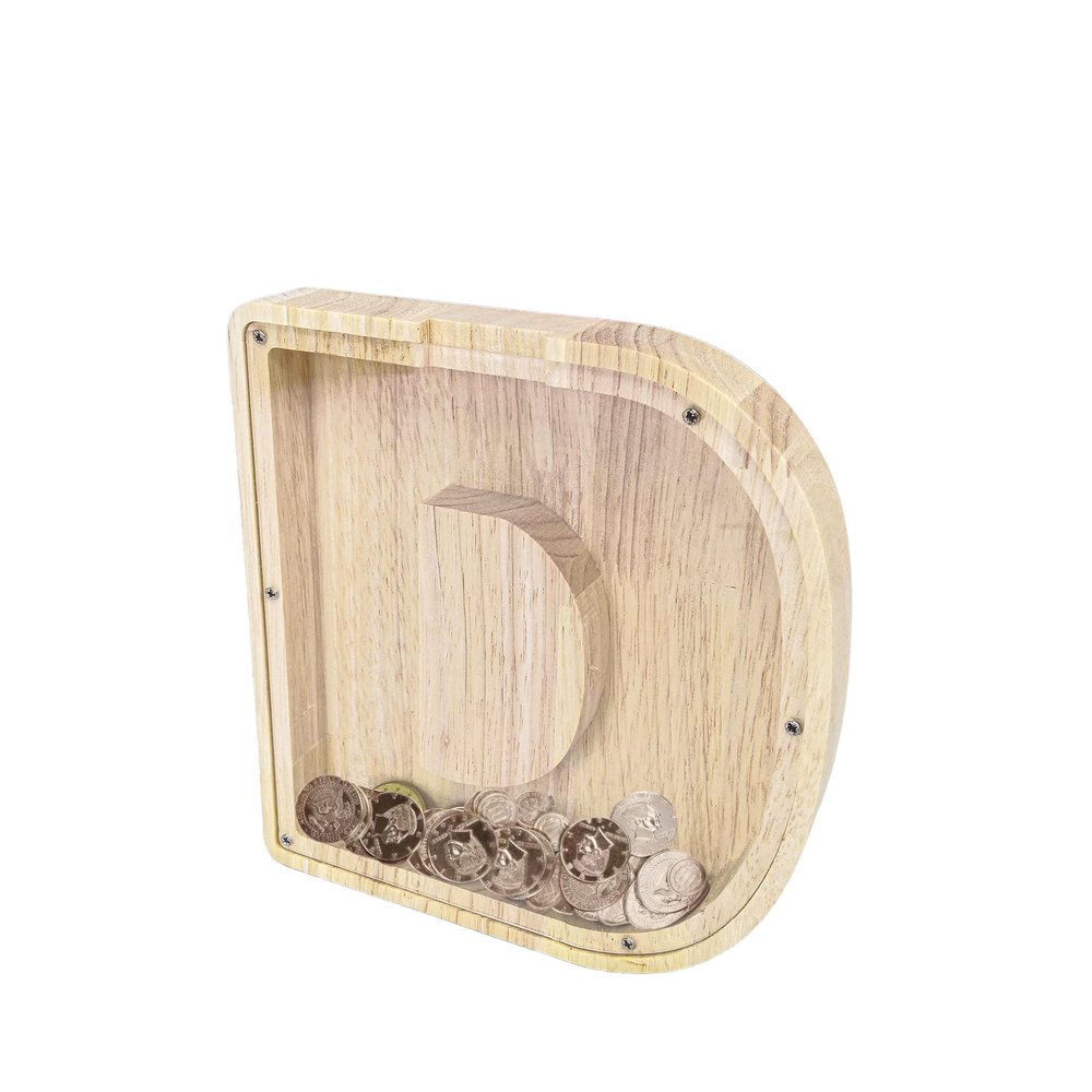 FixtureDisplays First Name Initial Personalized 7" Tall Wooden Kids Letter Piggy Bank Custom Name Coin Bank, Wood Alphabet Letter Bank Money Box Birthday Home Decoration - Letter "D" 15553-D-1D