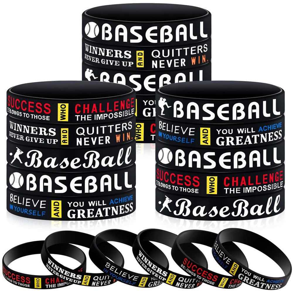 Deekin 36 Pcs Baseball Motivational Silicone Wristband Bracelets Baseball Party Favors Gifts Sports Prizes Birthday Party Supplies Goodie Bag Stuffers Carnival Events, 3 Style