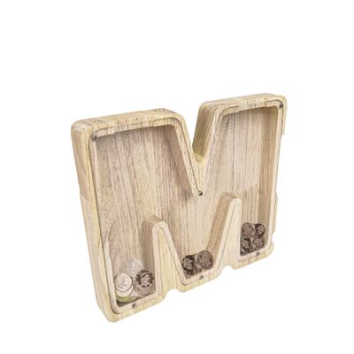 FixtureDisplays First Name Initial Personalized 7" Tall Wooden Kids Letter Piggy Bank Custom Name Coin Bank, Wood Alphabet Letter Bank Money Box Birthday Home Decoration - Letter "M" 15553-M-1D