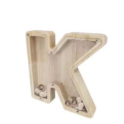 FixtureDisplays First Name Initial Personalized 7" Tall Wooden Kids Letter Piggy Bank Custom Name Coin Bank, Wood Alphabet Letter Bank Money Box Birthday Home Decoration - Letter "K" 15553-K-NPF