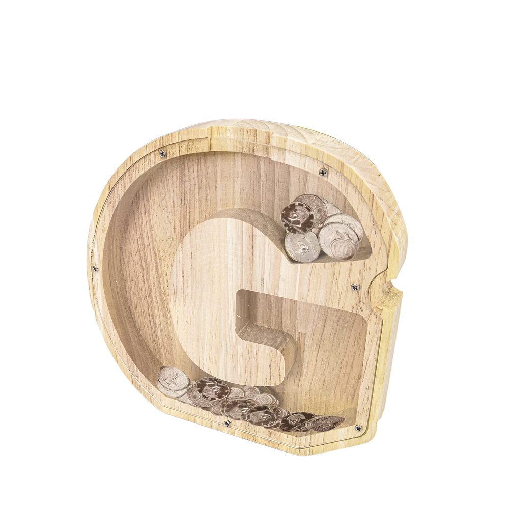 FixtureDisplays First Name Initial Personalized 7" Tall Wooden Kids Letter Piggy Bank Custom Name Coin Bank, Wood Alphabet Letter Bank Money Box Birthday Home Decoration - Letter "G" 15553-G-1D