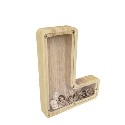 FixtureDisplays First Name Initial Personalized 7" Tall Wooden Kids Letter Piggy Bank Custom Name Coin Bank, Wood Alphabet Letter Bank Money Box Birthday Home Decoration - Letter "L" 15553-L-1D
