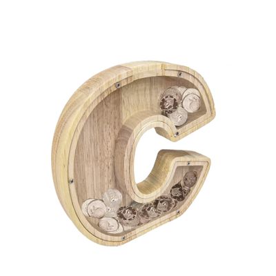 FixtureDisplays First Name Initial Personalized 7" Tall Wooden Kids Letter Piggy Bank Custom Name Coin Bank, Wood Alphabet Letter Bank Money Box Birthday Home Decoration - Letter "C" 15553-C-1D