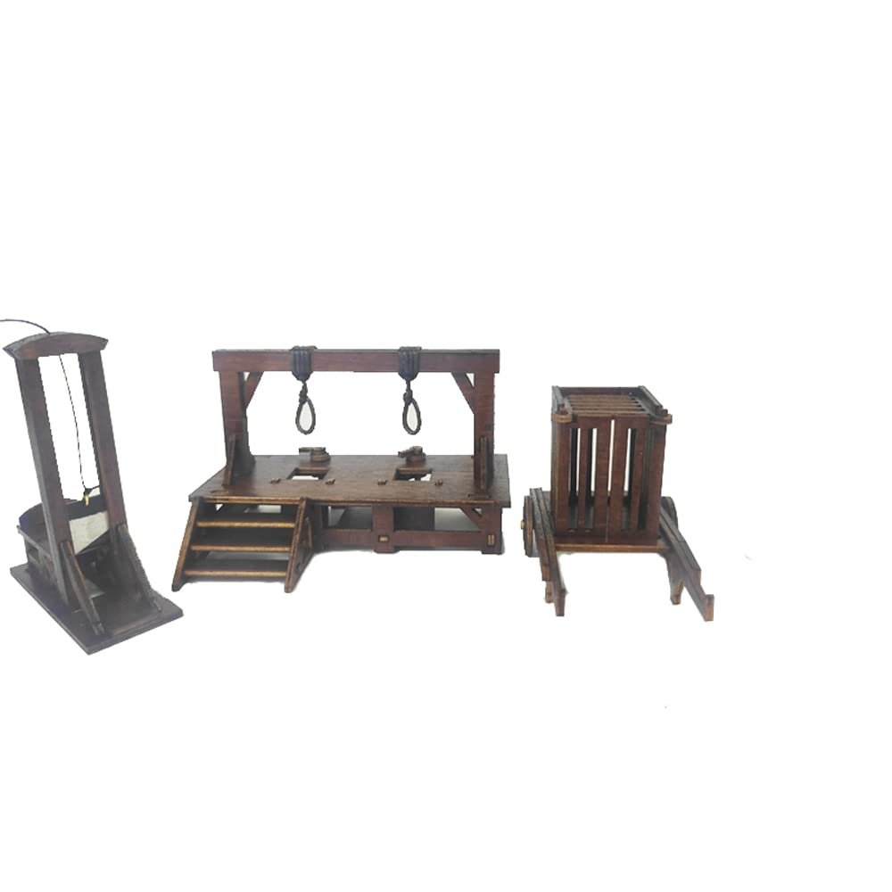 1/72 Scale Soldiers Action Figures accessories wooden functional guillotine gallows prison cage model miniature toy (3PCS)