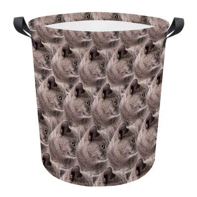 MALIHONG Cat Face Laundry Basket with Handle Cute British Shorthair Cat Mash Face Animal Laundry Hamper Waterproof Fabric Toy Box Clothes Storage Fodable Washing Bag for Bedroom Nursery