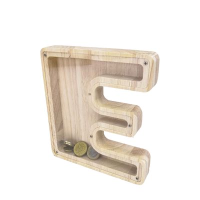 FixtureDisplays First Name Initial Personalized 7" Tall Wooden Kids Letter Piggy Bank Custom Name Coin Bank, Wood Alphabet Letter Bank Money Box Birthday Home Decoration - Letter "E" 15553-E-NPF