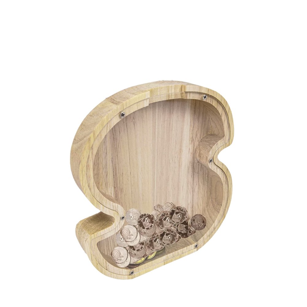 FixtureDisplays First Name Initial Personalized 7" Tall Wooden Kids Letter Piggy Bank Custom Name Coin Bank, Wood Alphabet Letter Bank Money Box Birthday Home Decoration - Letter "S" 15553-S-NPF