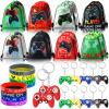 Hungdao 48 Pcs Video Game Party Favors 16 Gamer Party Drawstring Bags Gaming Goodie Bag 16 Wristbands 16 Keychains for Birthday view 1