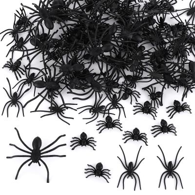 Abeillo 3 Size 120 Pieces Halloween Plastic Spiders Fake Plastic Spiders Small Realistic Spider for Halloween Prank Props Decorations