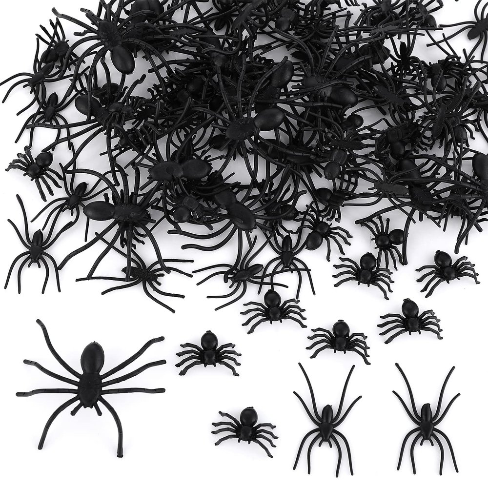 Abeillo 3 Size 120 Pieces Halloween Plastic Spiders Fake Plastic Spiders Small Realistic Spider for Halloween Prank Props Decorations