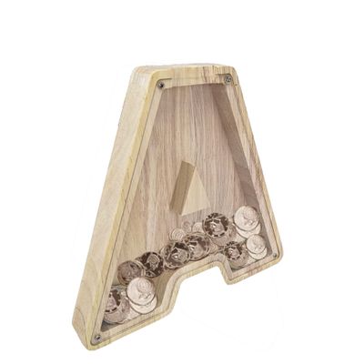 FixtureDisplays First Name Initial Personalized 7" Tall Wooden Kids Letter Piggy Bank Custom Name Coin Bank, Wood Alphabet Letter Bank Money Box Birthday Home Decoration - Letter "A" 15553-A-1D