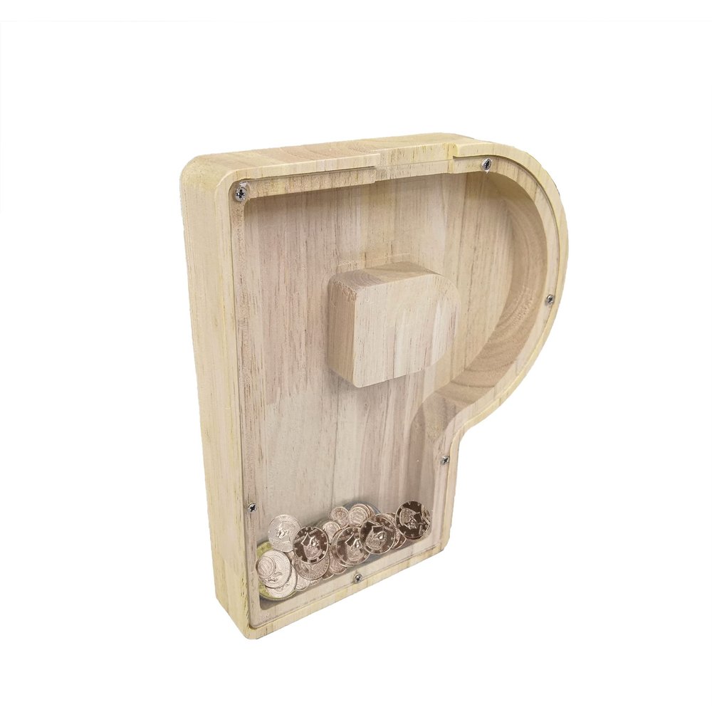 FixtureDisplays First Name Initial Personalized 7" Tall Wooden Kids Letter Piggy Bank Custom Name Coin Bank, Wood Alphabet Letter Bank Money Box Birthday Home Decoration - Letter "P" 15553-P-1D
