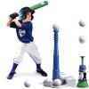 QDRAGON 2 in 1 T Ball Sets for Kids 3-5 5-8, Tee Ball Set with Automatic Pitching Machine/Adjustable Batting Bat & Stand/6 Balls, Baseball Toys Outdoor Sport for Toddlers Boys, Blue view 1