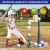QDRAGON 2 in 1 T Ball Sets for Kids 3-5 5-8, Tee Ball Set with Automatic Pitching Machine/Adjustable Batting Bat & Stand/6 Balls, Baseball Toys Outdoor Sport for Toddlers Boys, Blue view 4