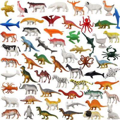 DOITEM 60 Pcs Assorted Dinosaur, Ocean, Sea, Farm, Jungle, Wild Animals & Dinosaurs Figure Realistic Plastic Zoo Play Set - Small Toys for Kids, Cupcake Topper, Party Favors