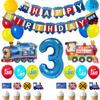 3rd Train Birthday Decorations Boys,3 Years Old Birthday Party Supplies Blue Number 3 Foil Balloons Locomotive Banner,Train Patterned Balloon,Cake Topper view 1