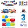 3rd Train Birthday Decorations Boys,3 Years Old Birthday Party Supplies Blue Number 3 Foil Balloons Locomotive Banner,Train Patterned Balloon,Cake Topper view 2