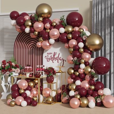 140Pcs DIY BurgundyGarland Balloons Kits with 18/12/10/5Inch Metallic ChromeBalloons for Birthday Party Celebration Graduation Wedding Baby Shower Ceremony Anniversary Balloon Chain. (Burgundy)