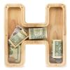 WOOD CITY Letter Piggy Bank for Adults Boys Girls Kids, Wooden 9 inch Large Personalized Bills and Coins Bank Money Box, Customized Name DIY Creative Gift for Real-Money, Alphabet Decorations (H) view 1