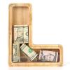 WOOD CITY Letter Piggy Bank for Adults Boys Girls Kids, Wooden 9 inch Large Personalized Bills and Coins Bank Money Box, Customized Name DIY Creative Gift for Real-Money, Alphabet Decorations (L) view 1