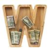 WOOD CITY Letter Piggy Bank for Adults Boys Girls Kids, Wooden 9 inch Large Personalized Bills and Coins Bank Money Box, Customized Name DIY Creative Gift for Real-Money, Alphabet Decorations (W) view 1