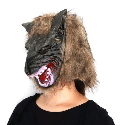 HAOZAIKEJI Halloween Scary Head Mask, Horror Animal Full Head Mask Death Witch Zombie Cosplay Costume Creepy Party Decoration Supplies (brown wolf)