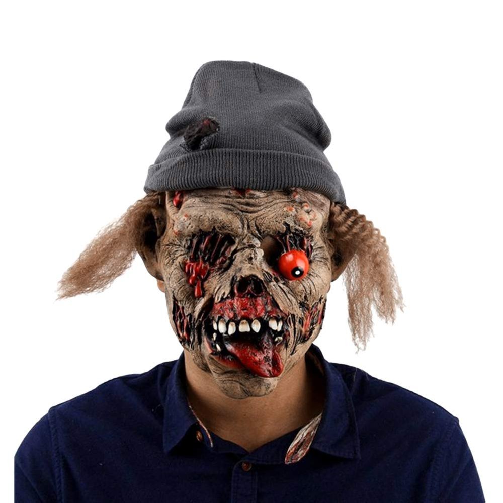 HAOZAIKEJI Halloween Scary Head Mask, Horror Full Head Zombie Mask Death Witch Cosplay Costume Creepy Party Decoration Supplies