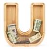 WOOD CITY Letter Piggy Bank for Adults Boys Girls Kids, Wooden 9 inch Large Personalized Bills and Coins Bank Money Box, Customized Name DIY Creative Gift for Real-Money, Alphabet Decorations (U) view 1