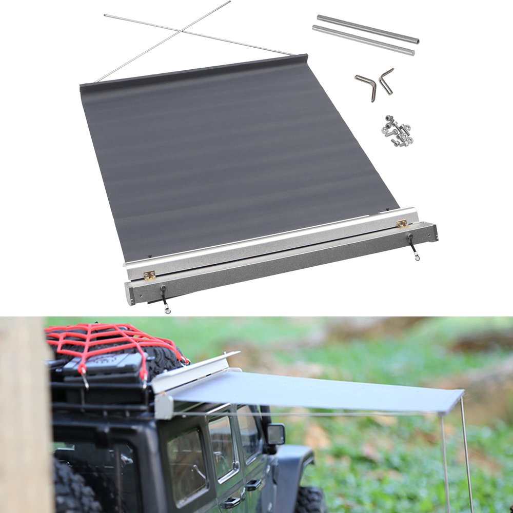 Vgoohobby 8.6" x8.6" RC Car Simulation Side Car Roof Top Tent Rain Canopy Sunshade Decoration Accessory Compatible with Traxxas TRX4 Axial SCX10 Tamiya Arrma D90 1/10 RC Crawler (Silver)