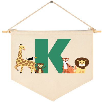 Personalised Woodland Animal Flag Decor Gifts for Baby Boy Girl Newborn Kids-Jungle Safari Pennant Banner Wall Sign Gifts for Nursery Baby Room Bedroom Playroom Front Door-Monogrammed Initial Letter K