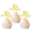 Rsstarxi 24 Pack Gold Cheers to 10 Years Cupcake Toppers for Happy 10th Anniversary Birthday Party Decorations view 1