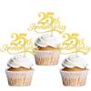 Rsstarxi 24 Pack Cupcake Toppers Glitter Cheers to 25 Years Wedding Twenty Five Anniversary Cupcake Picks for Happy 25th Anniversary Birthday Retirement Party Cake Decorations Supplies Gold view 1
