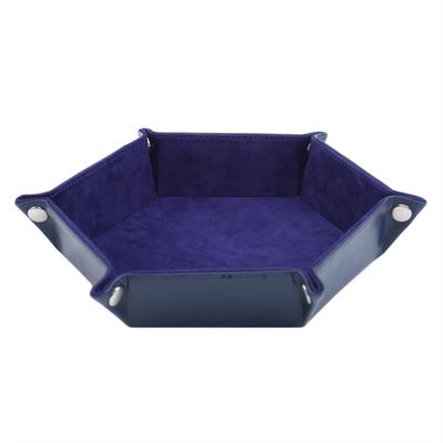 DAMAJI Dice Tray for Table Games Metal Dice Rolling Tray Holder Dice Storage Box Double Sided Folding PU Leather,Blue