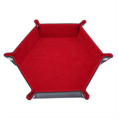 DAMAJI Dice Tray for Table Games Metal Dice Rolling Tray Holder Dice Storage Box Double Sided Folding PU Leather,Red