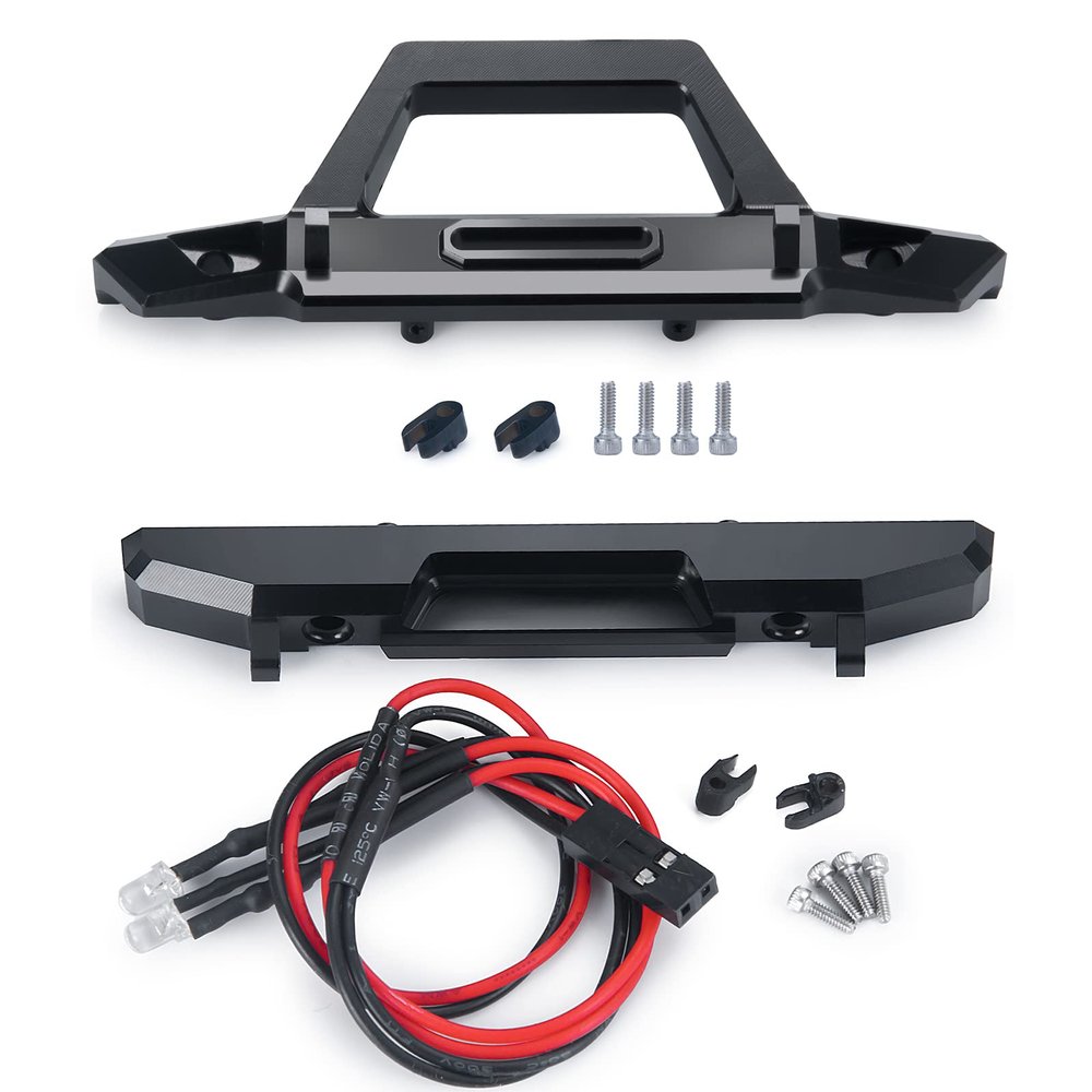 RCLIONS Aluminum Alloy Front Bumper and Rear Bumper with LED Taillight for Axial SCX24 AXI00002 JLU CRC 1/24th RC Crawler Truck Car Upgrades
