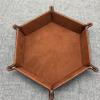 DAMAJI Dice Tray for Table Games Metal Dice Rolling Tray Holder Dice Storage Box Double Sided Folding PU Leather,Brown view 2