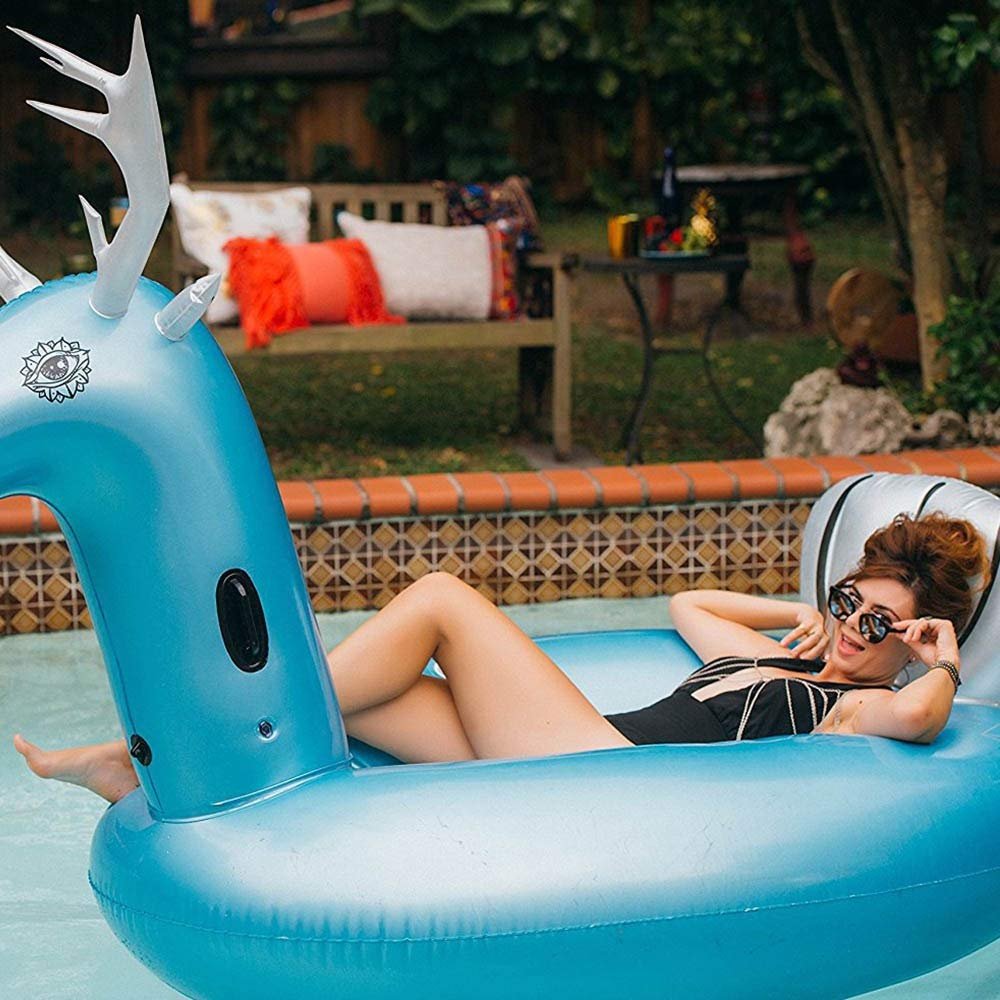 Pool Float Airbeds Beach Seaside Inflatable Recliner Floating Row Elk Mount Adult Water Inflatable Bed Sofa 274 * 119 * 139cm for Chilling in The Pool