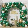 128Pcs Jungle Sarfari Balloon Garland Arch Kit, Double Stuffed Emerald Green Matellic Gold White Balloons with Artificial Palm Leaves for Wild One Animal Party Decorations Kids Birthday Baby Shower view 1